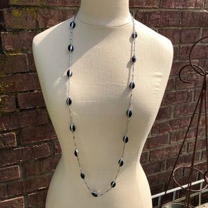 LB Necklace Long Black Beads Silver-tone includes Matching Earrings